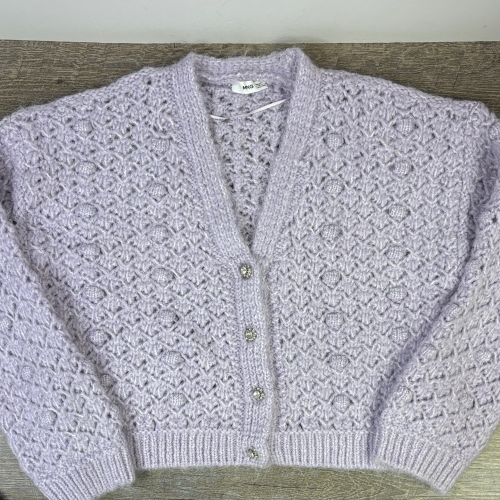 MANGO “Soft Knit” Lilac Cropped Cardigan Sweater (Size L)